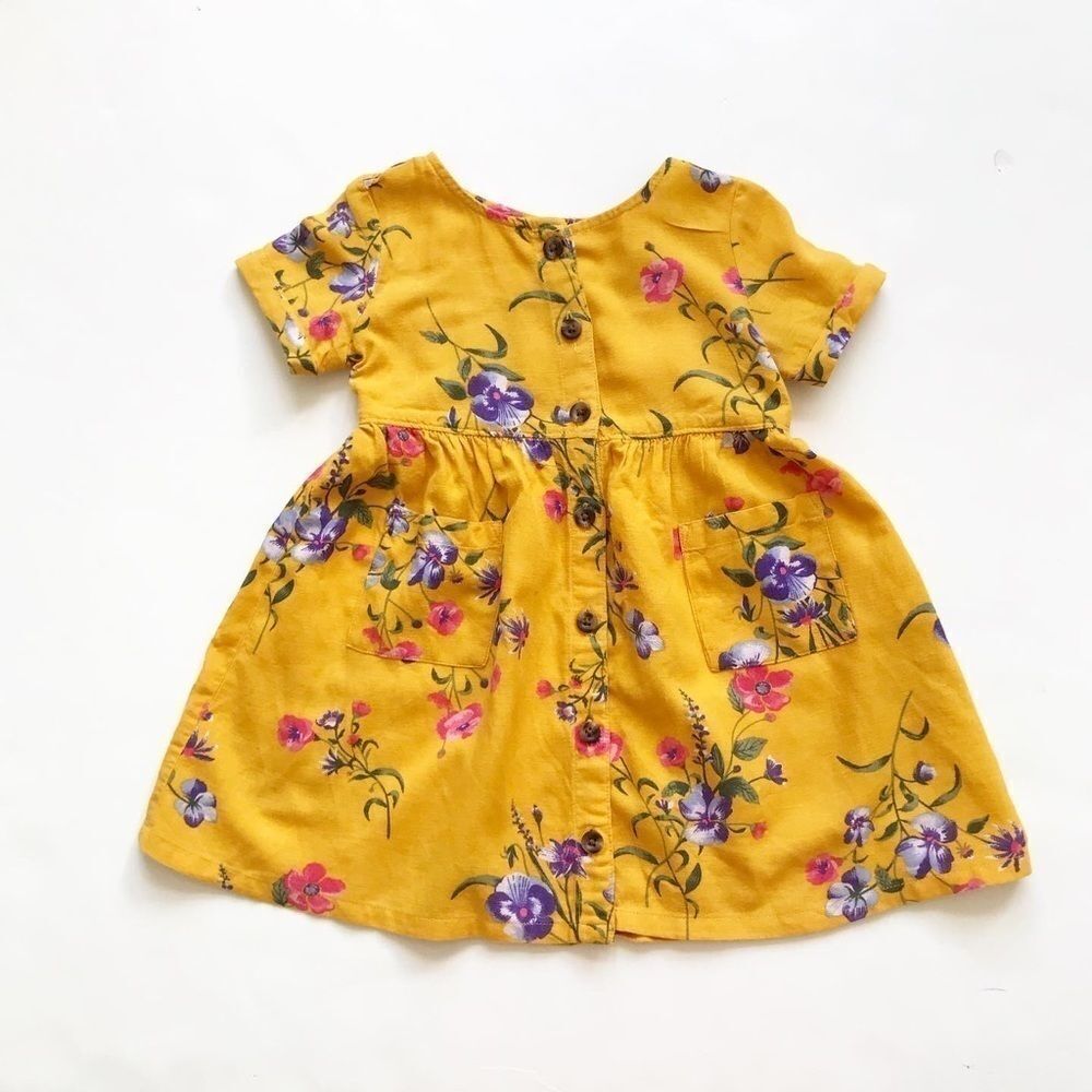 Old Navy yellow floral button down dress GUC 2T